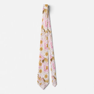 Mariage rose et or Floral Élégant Cravate