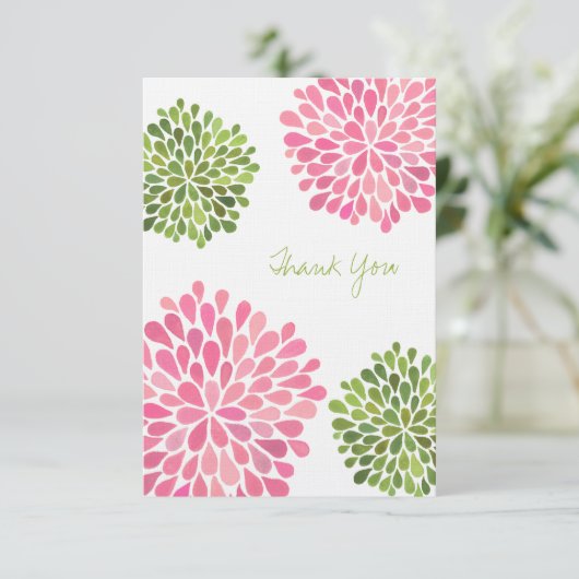 Mariage rose et vert Merci Note Cartes de lin (Debout devant)