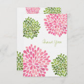 Mariage rose et vert Merci Note Cartes de lin (Devant / Derrière)