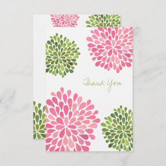 Mariage rose et vert Merci Note Cartes de lin (Devant / Derrière)