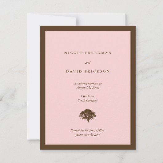 Mariage rose faire-part chêne enregistrer la date (Devant)