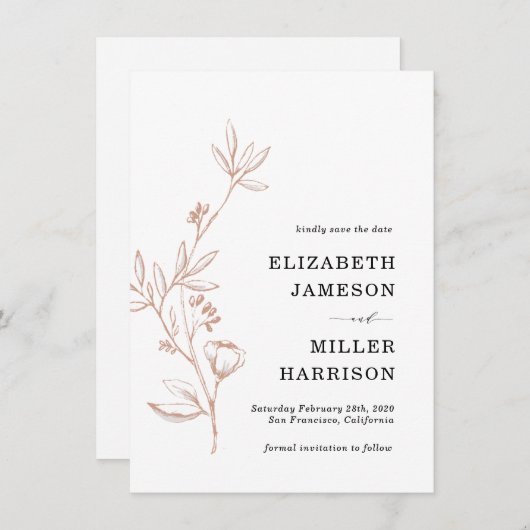 Mariage rose floral Enregistrer la date Faire-part (Devant / Derrière)