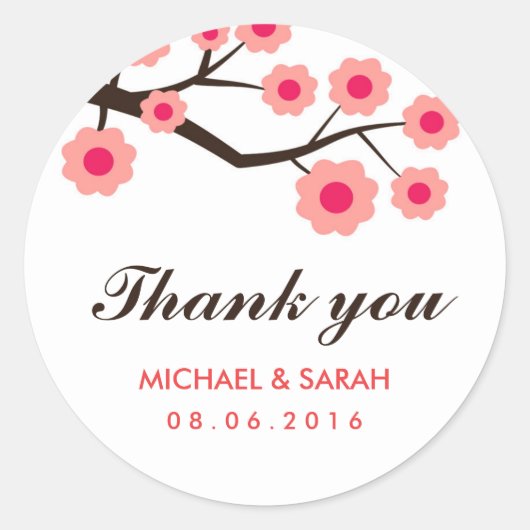 Mariage rose Floral Favor Sticker Merci (Devant)