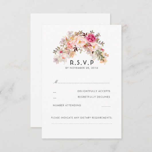 Mariage rose floral RSVP (Devant / Derrière)
