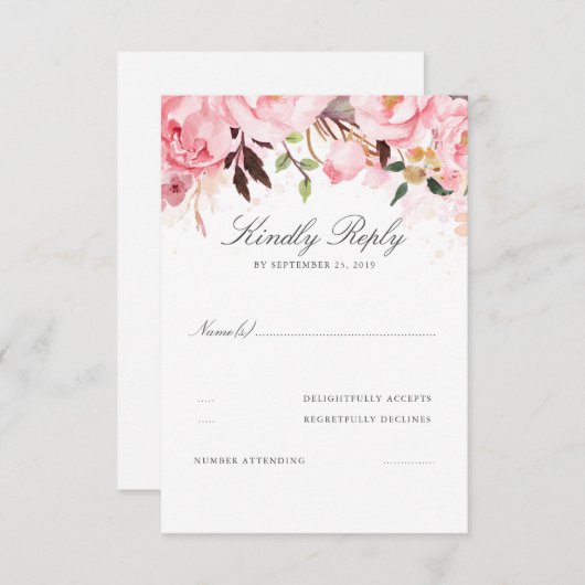 Mariage rose floral RSVP (Devant / Derrière)