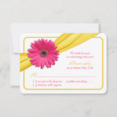 Mariage rose Gerber Daisy jaune Ribbon RSVP (Devant)