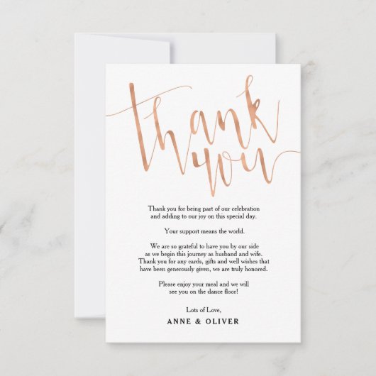 Mariage rose Gold Carte de remerciements (Devant)