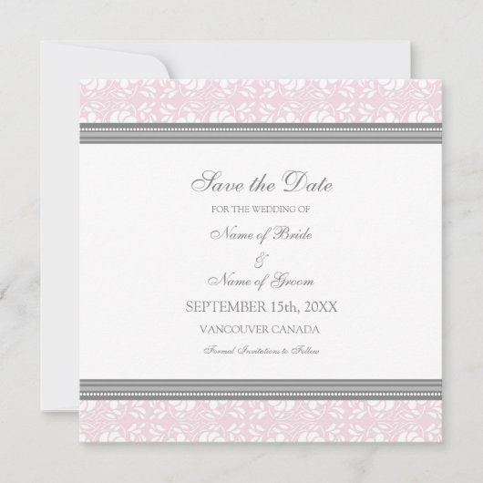 Mariage rose gris Enregistrer la carte de date (Devant)