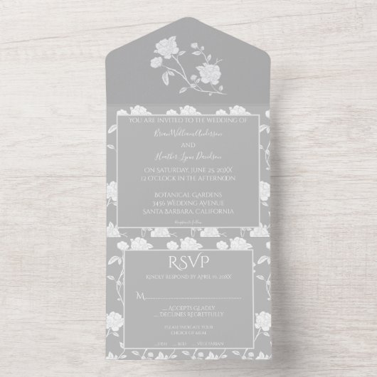 Mariage Rose gris tout en une invitation (À l'intérieur)