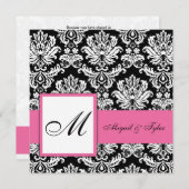 Mariage rose Monogramme Damask Invitation (Devant / Derrière)