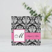 Mariage rose Monogramme Damask Invitation (Debout devant)