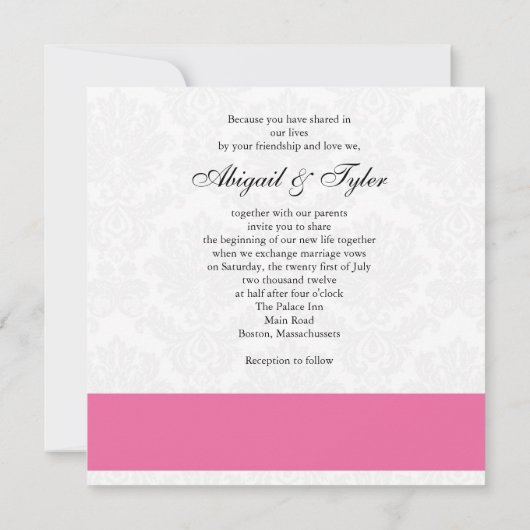 Mariage rose Monogramme Damask Invitation (Dos)