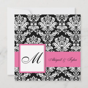 Mariage rose Monogramme Damask Invitation