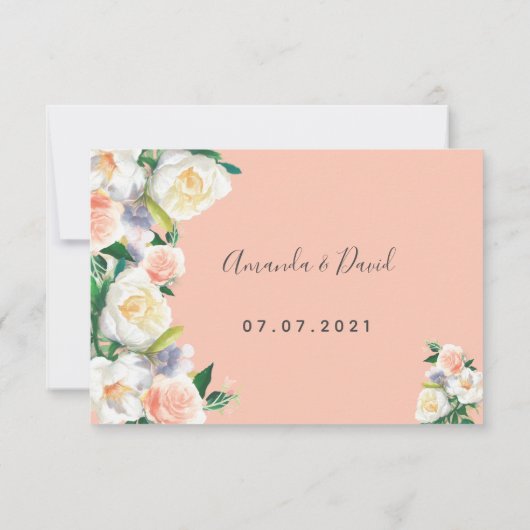 Mariage rose or fleurons blancs RSVP (Dos)