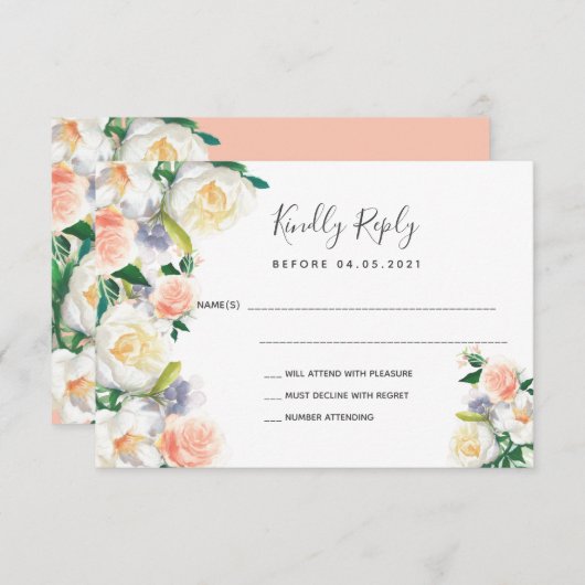 Mariage rose or fleurons blancs RSVP (Devant / Derrière)