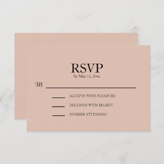 Mariage rose pâle RSVP (Devant / Derrière)