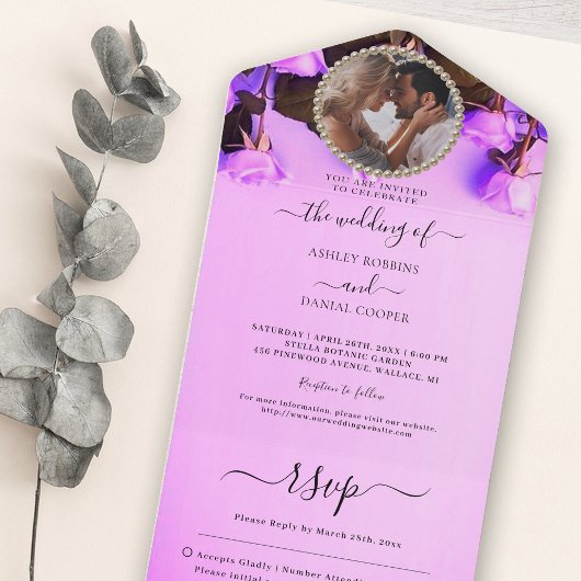 Mariage rose photo tout en une invitation