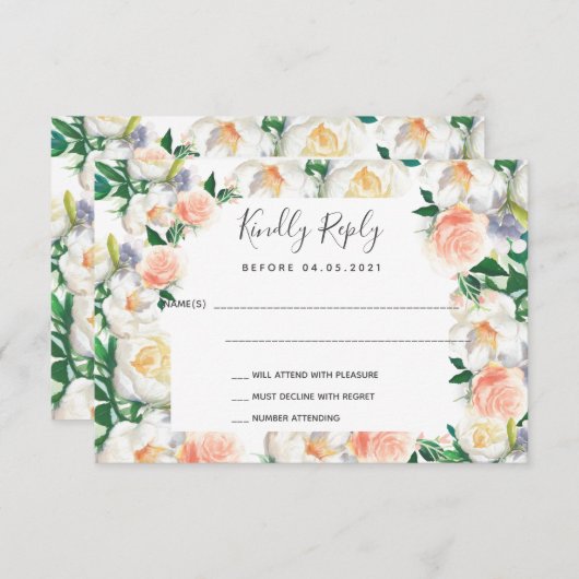 Mariage rose pliage flush floraux RSVP carte (Devant / Derrière)