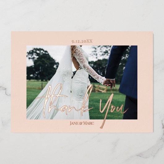Mariage rose Real Foil 2 photos Merci Cartes (Recto)