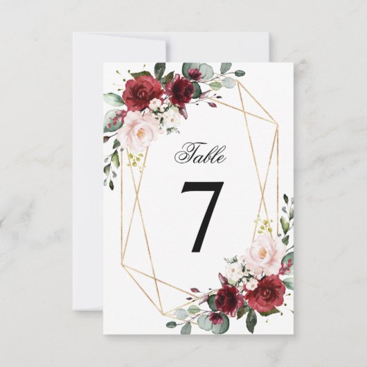 Mariage Rose rose et bordeaux bleu Numéro de table (Dos)