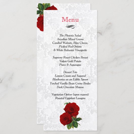 Mariage Rose rouge profond - Menu (Devant / Derrière)