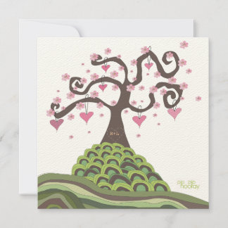 Mariage rose vert Monogram Blossom Tree Invitation