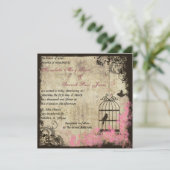 Mariage rose Vintage Invitation Birdcage (Debout devant)