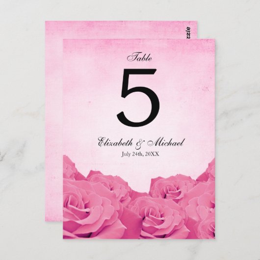 Mariage rose vintage Numéro de table (Devant / Derrière)