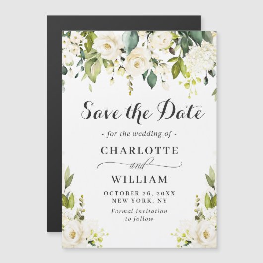 Mariage Roses blanches Enregistrer la date Carte m (Devant / Derrière)