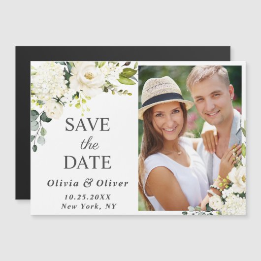 Mariage Roses blanches Enregistrer la date Carte m (Devant / Derrière)