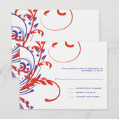 Mariage rouge, blanc, bleu double floral RSVP (Devant / Derrière)