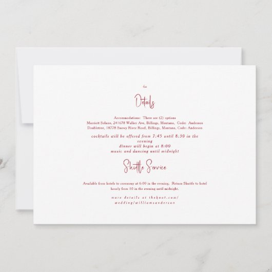 Mariage rouge et blanc détails II Invitation (Devant)