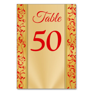 Mariage rouge et or Numéro de tableau Cartes N'imp