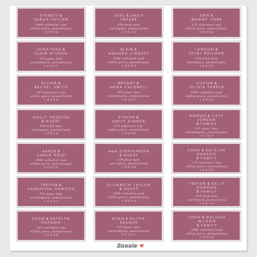 Mariage rouge moderne Étiquette de adresse invité (Feuille)