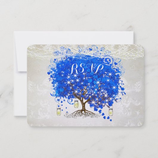 Mariage Royal Blue Heart Leaf Tree RSVP (Dos)