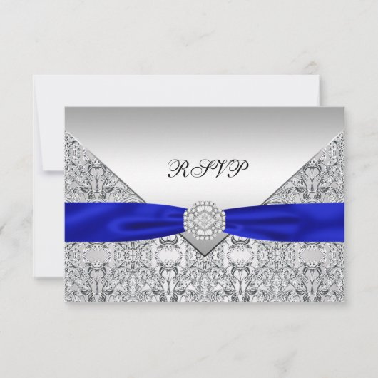 Mariage Royal Blue Silver Diamond RSVP (Devant)