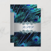Mariage Royal Blue Silver Peacock RSVP (Devant / Derrière)