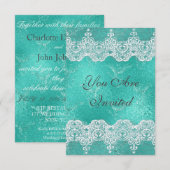 Mariage Royal Invitation Mint Bleu & dentelle (Devant / Derrière)