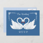Mariage. RSVP 2 cygnes blancs Carte postale (Devant / Derrière)