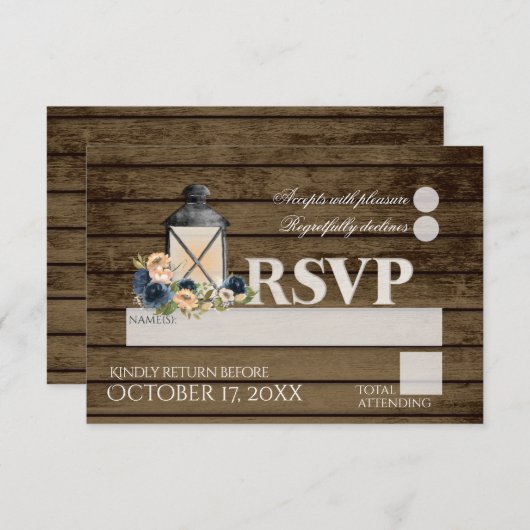 Mariage RSVP à échelle et à lanterne rustique (Devant / Derrière)