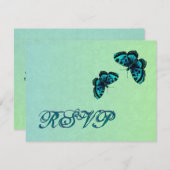 Mariage RSVP Aqua et Turquoise papillon Damask (Devant / Derrière)
