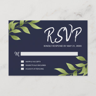 Mariage RSVP Aquarelle Willow Wreath Marine Blue
