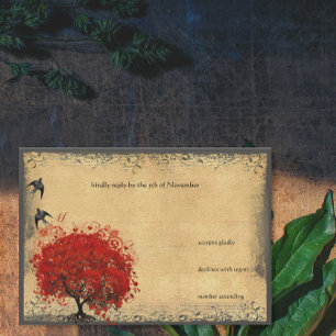 Mariage RSVP Arbre Rouge Feuille de Coeur Vintage