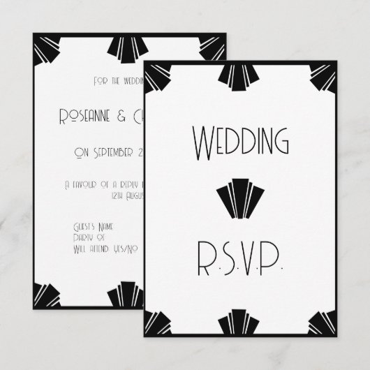 Mariage RSVP Art Déco Noir Et Blanc (Devant / Derrière)