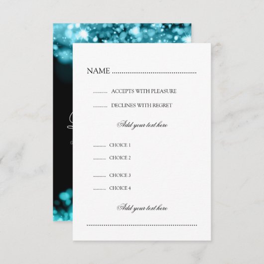 Mariage RSVP Avec Lumières Menu Turquoise (Devant / Derrière)