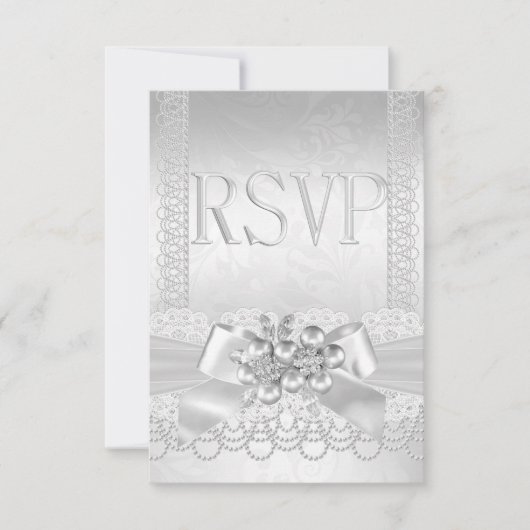 Mariage RSVP Blanc Argent Perle Dentelle Damas (Devant)