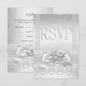 Mariage RSVP Blanc Argent Perle Dentelle Damas (Devant / Derrière)
