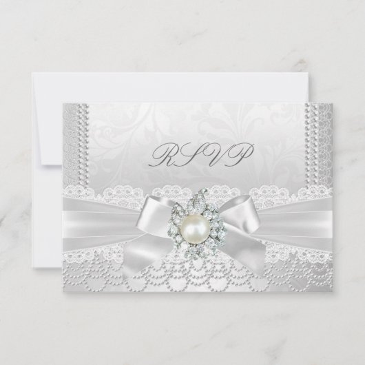 Mariage RSVP Blanc Perle Lace Damassé Diamant (Devant)