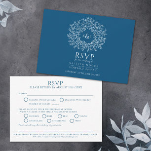 Mariage RSVP bleu à feuille dessinée à la main