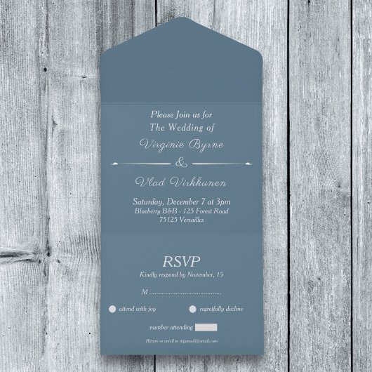 Mariage RSVP bleu Dusty tout en une invitation